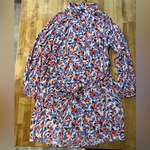 Well Worn Button-Front Leaf Print Shirt Dress - Red, Blue, Black